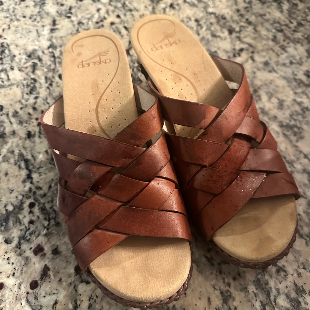 Dansko Brown Woven Leather Slide Mules